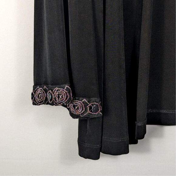 Chico’s Travelers Black Open Front Cardigan 2 Embellished Cuff Stretch Women - Picture 2 of 4